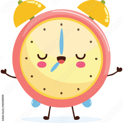 Clock with sleepy face in kawaii-style vector illustration