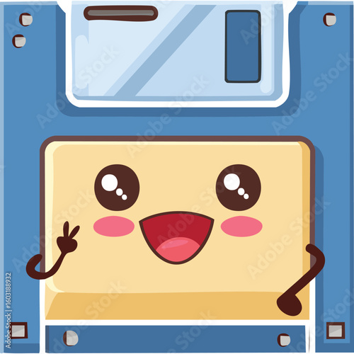 Floppy disk with peace sign in kawaii-style vector illustration