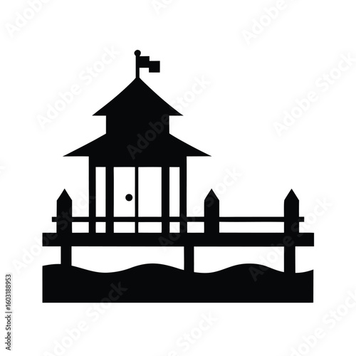 Black vector gazebo icon on pier