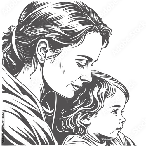 Beautiful illustration of a woman's face with flowing hair and glamorous eyes, a design in a sketch style