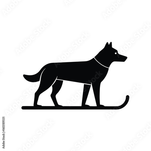 Vector dog on skis icon
