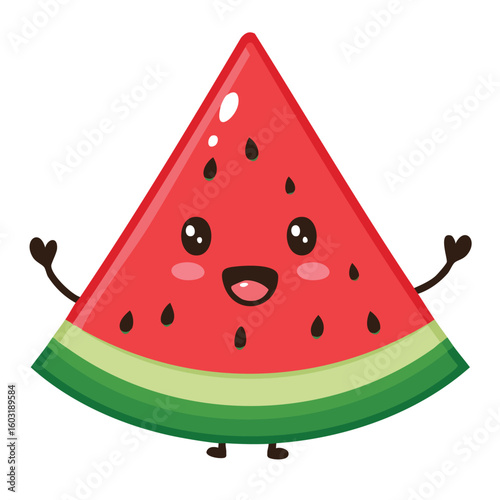 Watermelon slice winking in kawaii-style vector illustration