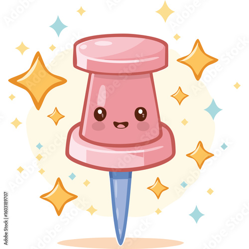 Pushpin blushing in kawaii-style vector illustration