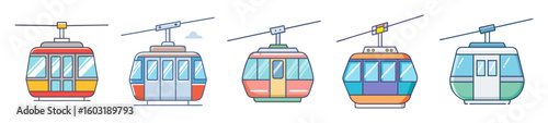 Whimsical Cable Car Icons for Mountain Travel

