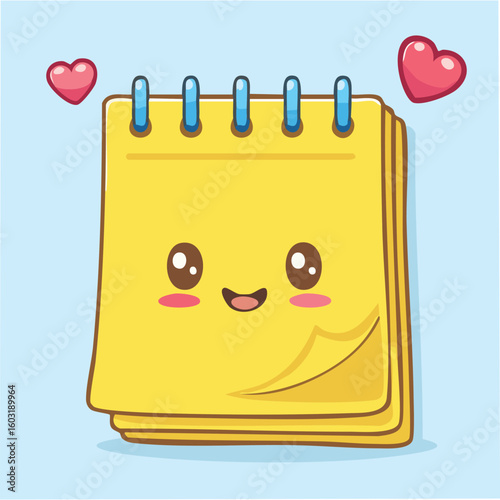 Sticky note pad flapping in kawaii-style vector illustration