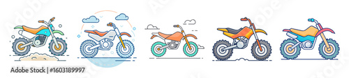 Off-Road Motorbike Icons – Adventure Dirt Bike Collection

