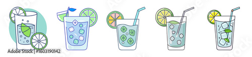 Mojito & Lime Drinks – Fresh Minty Summer Beverage Icons