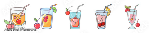 Refreshing Cherry Juice and Beverage Icons