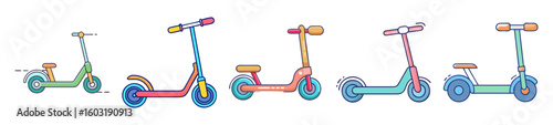Collection of Vibrant Electric and Push Scooters – Urban Transport Illustration