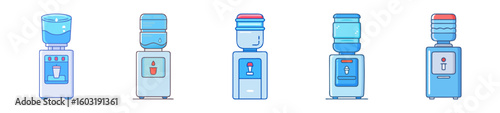 Vector Set of Modern Office Water Dispensers - Flat Icon Collection