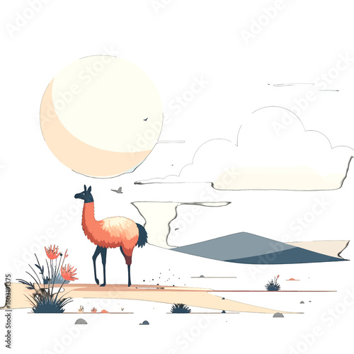 Pastel Llama In Minimalist Landscape