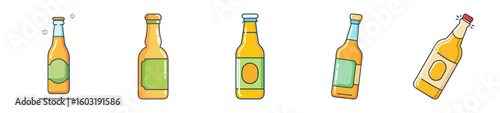 Beer Bottles Illustration Set – Refreshing Alcoholic Beverage Icons