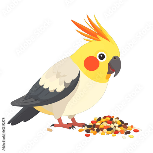 Colorful Parakeet Eating Seeds Illustration