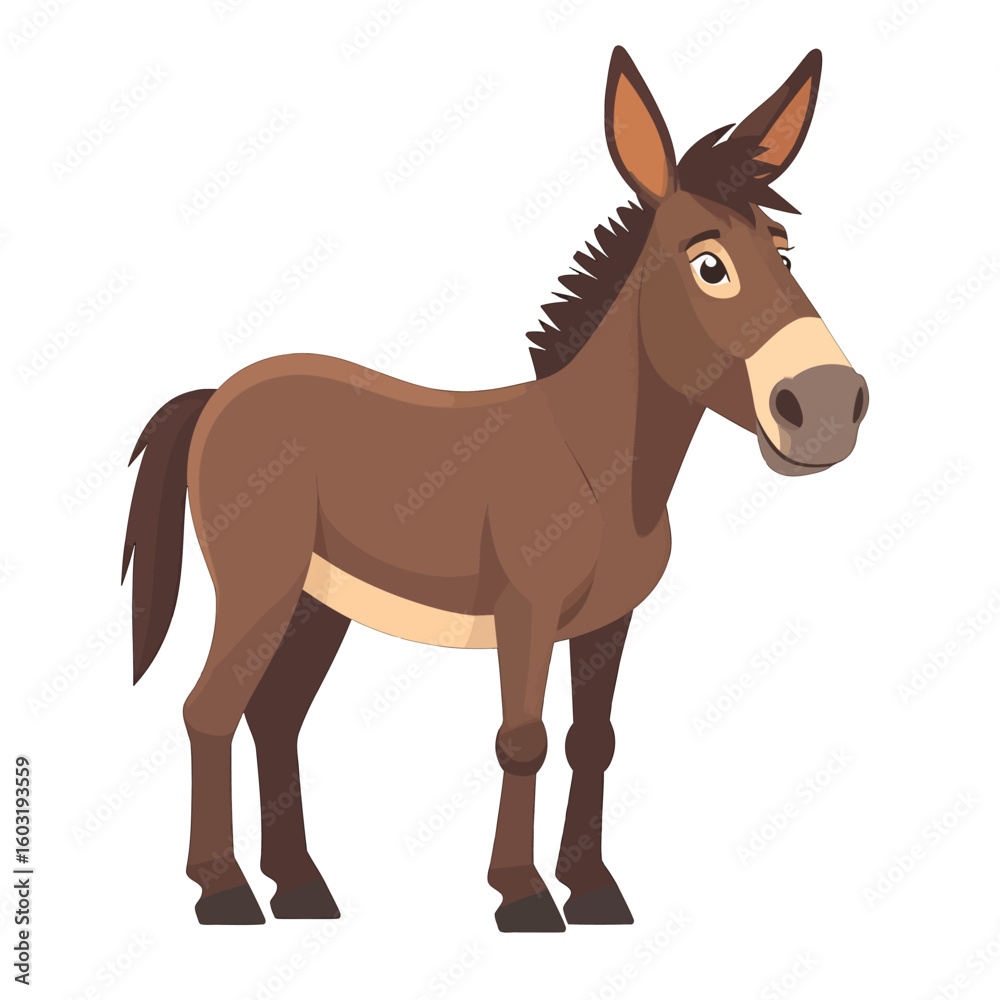 Fototapeta premium Cartoon Brown Donkey Illustration
