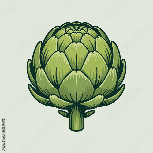 Vibrant green artichoke illustration on a light background