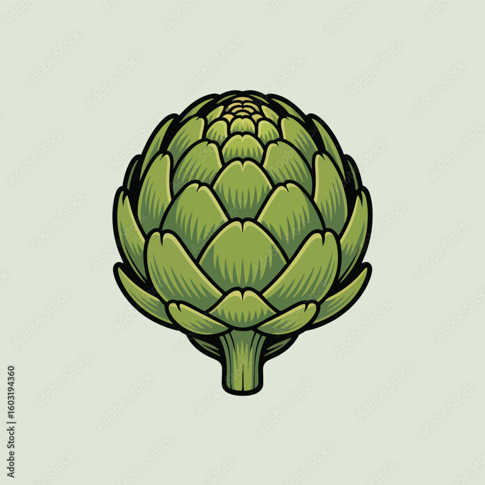 Obraz premium Vibrant green artichoke illustration with detailed petals
