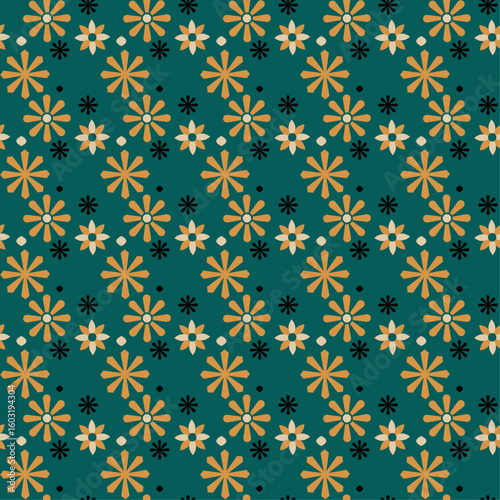 cute flower on green background seamless floral pattern graphic design print for fabric home wear surface design packaging vector illustration