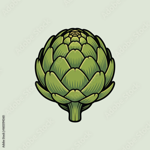 Vibrant green artichoke illustration with detailed petals
