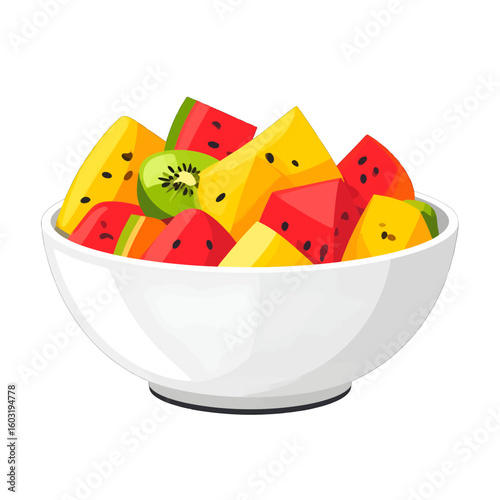 Colorful Mixed Fruit Salad In White Bowl