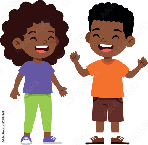 Happy African American children smiling boy and girl cartoon characters vector illustration