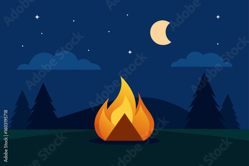 campfire under twilight sky