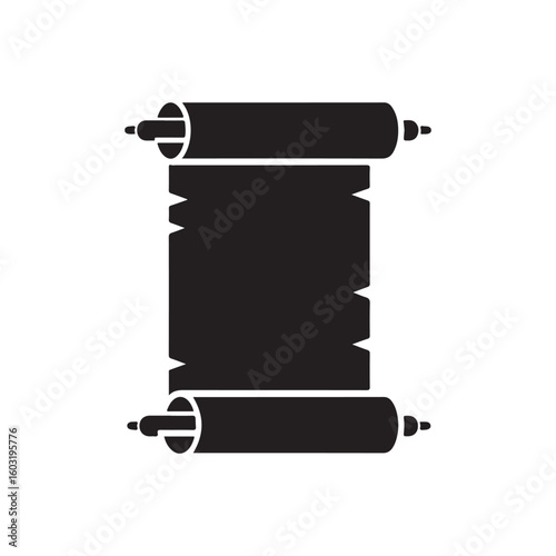 Black vector icon of a scroll or parchment paper, perfect for education, history, and design