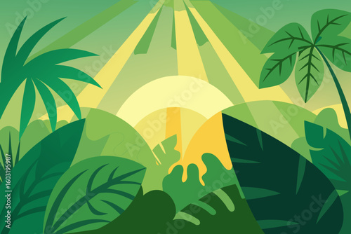morning sun through jungle leaves