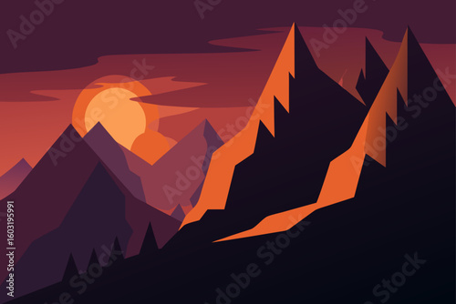 mountain cliffs and glowing sky