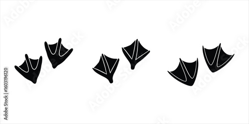 duck footprints vector set hand drawn illustration on white background, duck footprints silhouette icon.