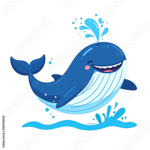 Smiling Cartoon Whale Jumping in Water
