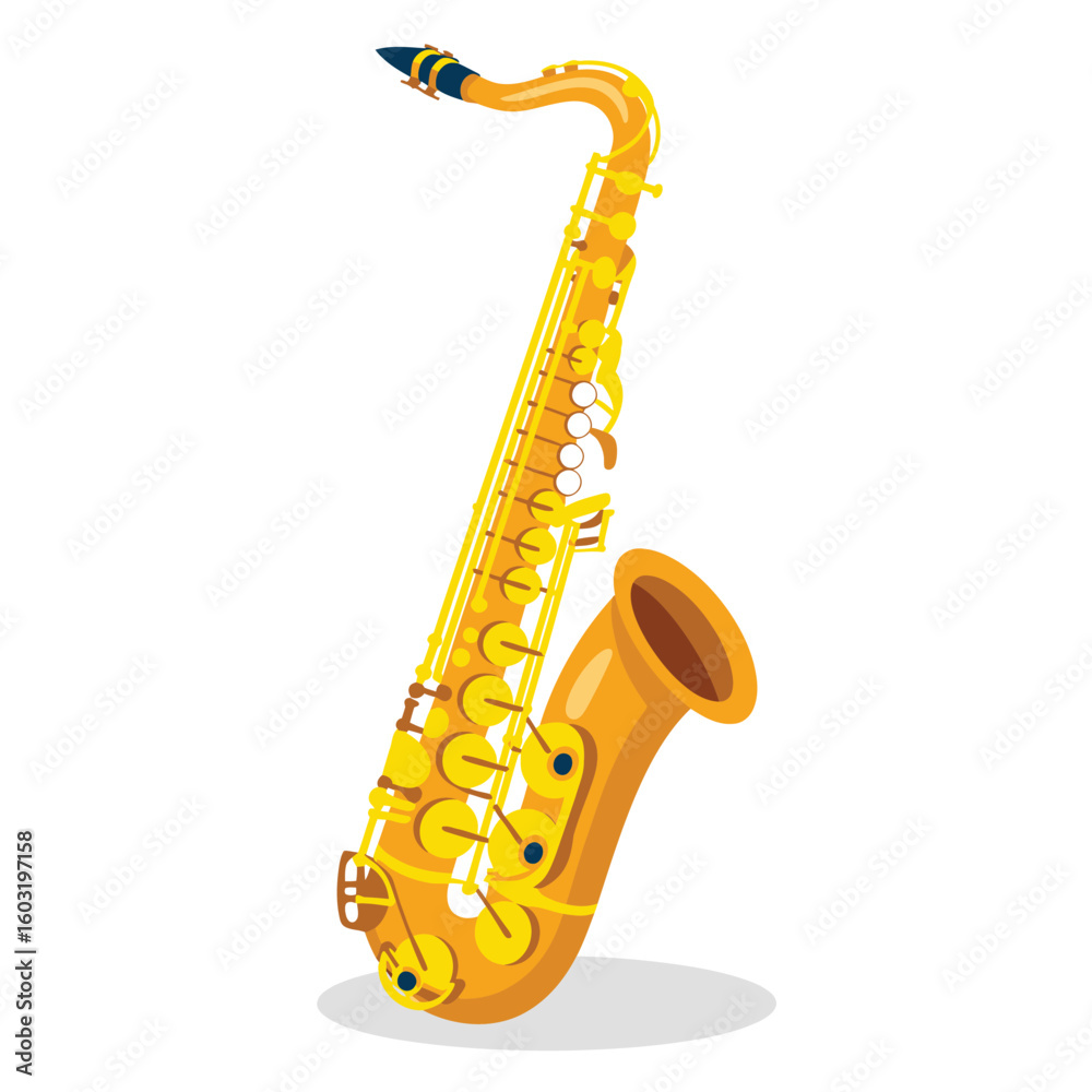 Naklejka premium Cartoon yellow saxophone with musical notes