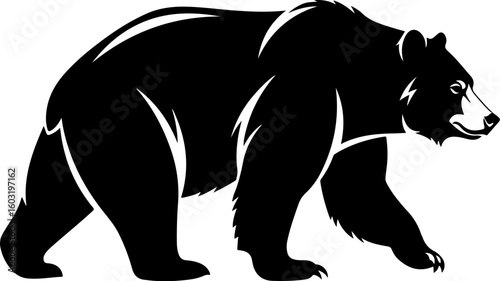 Vector art of black silhouette of a walking grizzly bear