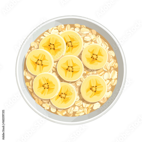 Overhead View Of Oatmeal With Banana Slices
