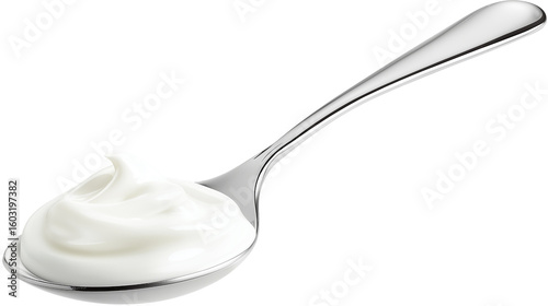 Spoonful of Creamy White Yogurt on Transparent Backdrop