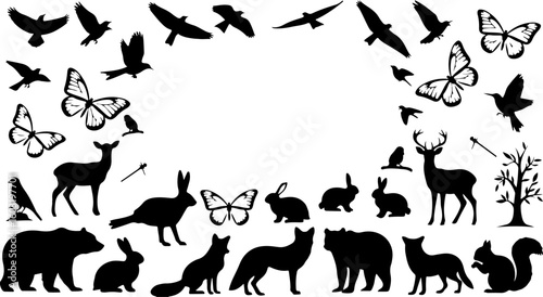 Vector art of wild animal silhouettes birds butterflies deer and more