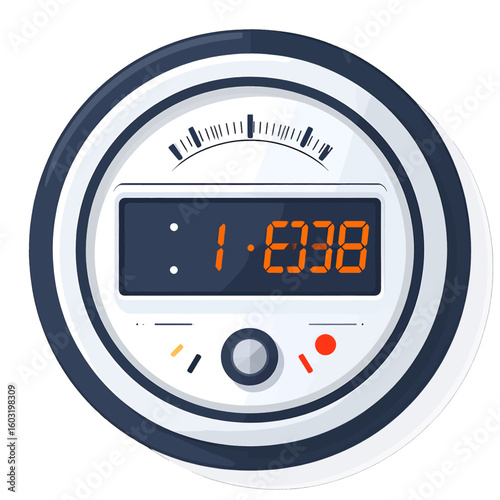 Digital Clock Gauge Display In White Background
