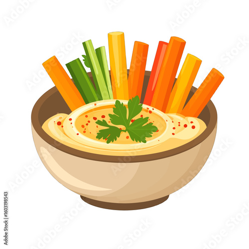 Colorful Hummus With Vegetables In Bowl