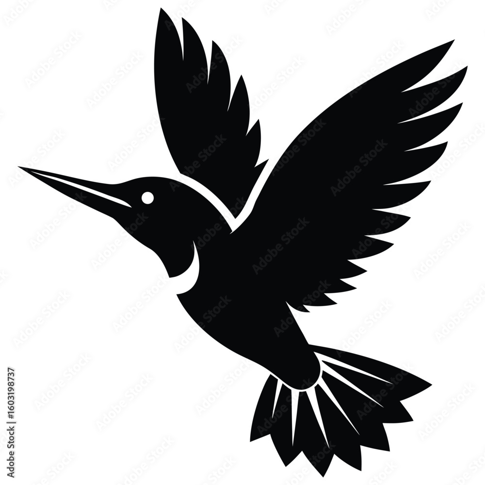 Obraz premium Stylized Hummingbird Silhouette. Elegant, Graceful Flight, Vector Art, Monochrome Design