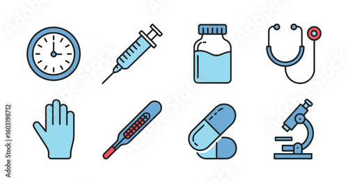 Medical icons set featuring healthcare and science equipment