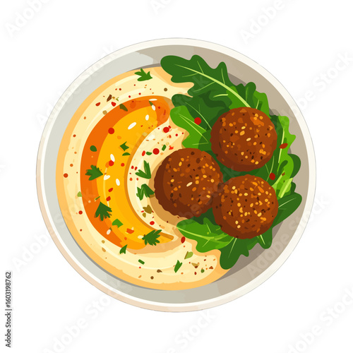 Overhead View Of Hummus And Falafel Dish