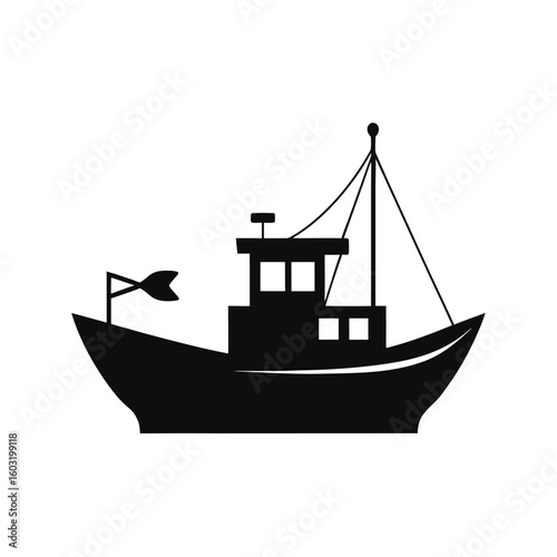 Vector silhouette of a fishing boat