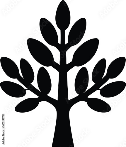 Stylized single tree silhouette icon vector graphic illustration