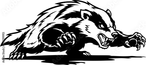 Vector art of aggressive badger silhouette lunging forward with bared teeth