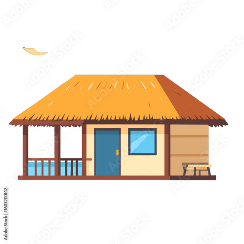 Beachfront Cottage Illustration In Flat Design