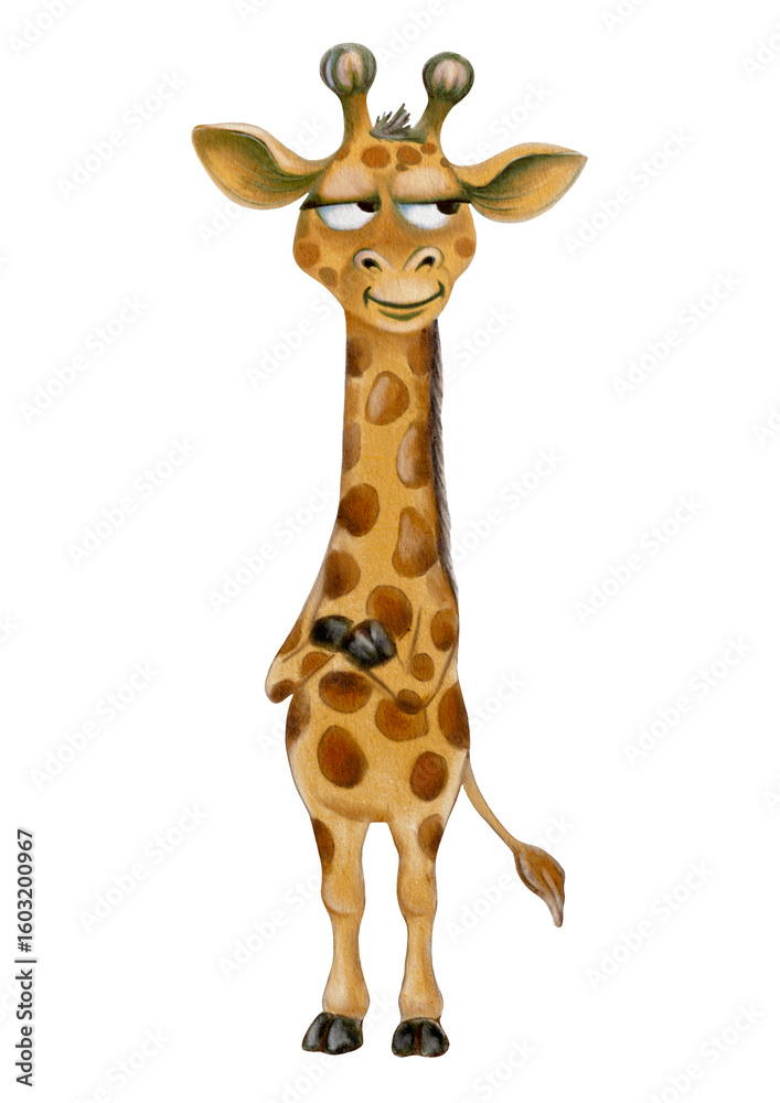Naklejka premium Playful giraffe illustration ideal for textile and wrapping paper design projects