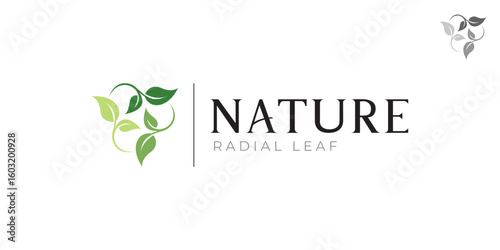 Nature logo with three-leaf radial repeat pattern in modern style flat vector design