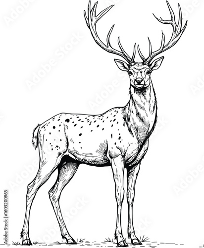 Black-and-White Vector Illustration of Standing Spotted Deer – 1-Item Wildlife Silhouette