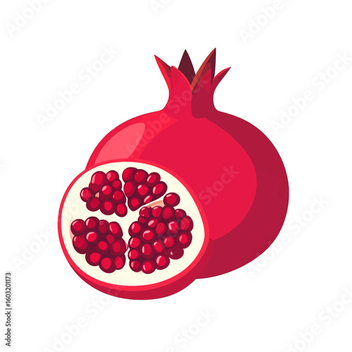 Red Pomegranate Half With Seeds Illustration