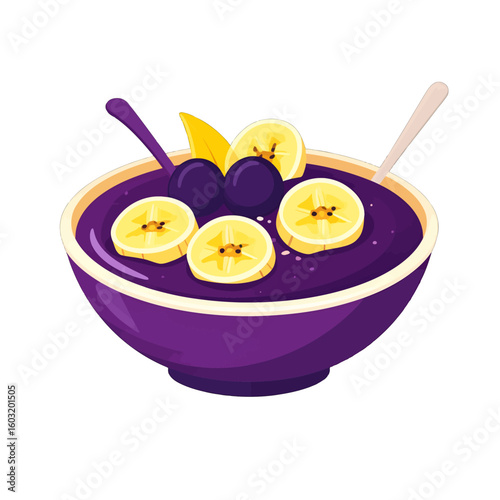 Purple Bowl Of Acai Smoothie With Banana And Berries
