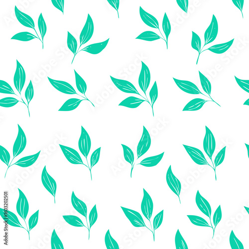 Flat vector seamless pattern of leaves in soft pastel colors, botanical background, modern minimal design